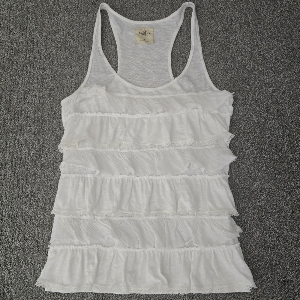 VTG Hollister Lace Top White‎ Frilly Y2K Coquette Fairy Indie Sleaze Size L